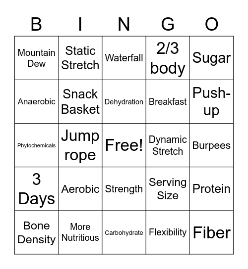 Fit Kids Review #2 Bingo Card