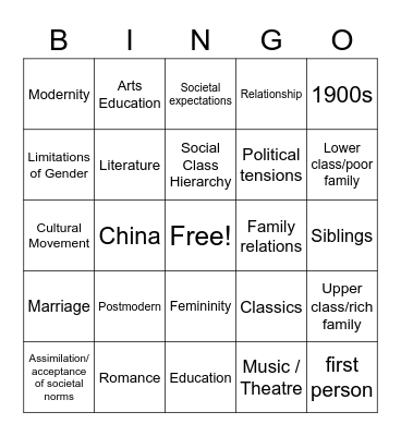 Short Story Bingo Card