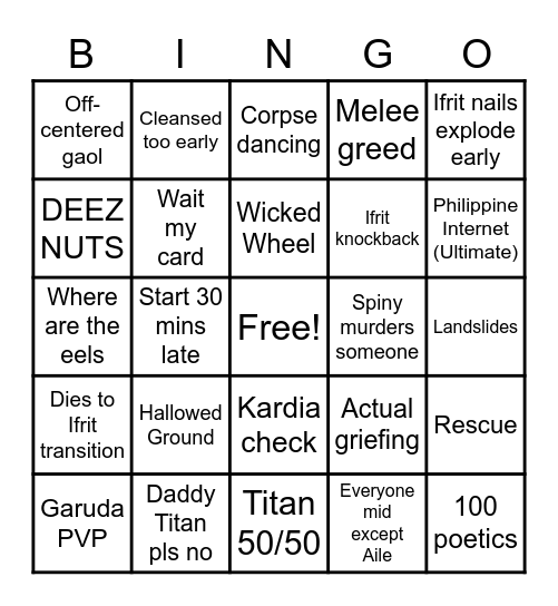 UWU Nights Bingo Card