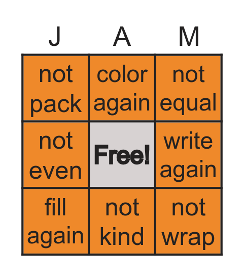 Prefix JAM Bingo Card