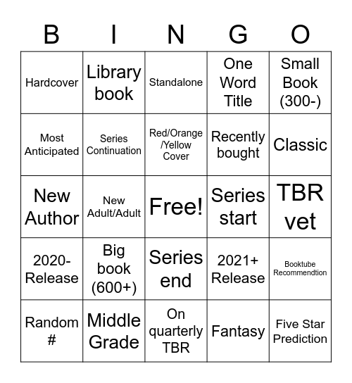 Book Buying Bingo Card