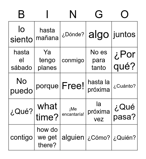 Las Invitaciones Bingo Card