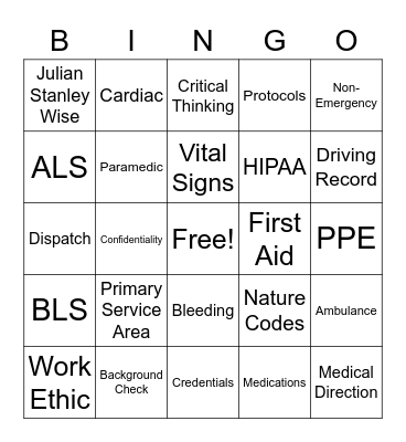 EMS Bingo Card