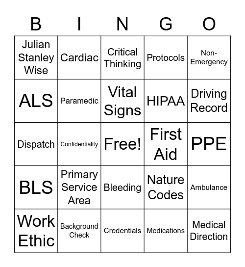 EMS Bingo Card