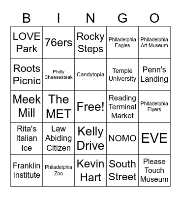 Philadelphia Bingo Card