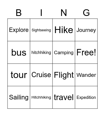 Trip vocab Bingo Card