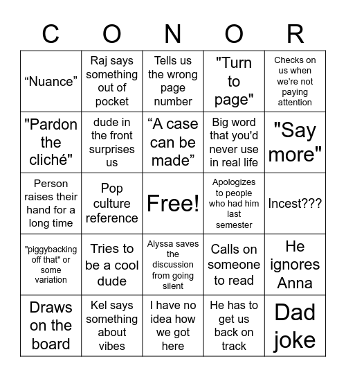 Engwish Bingo Card