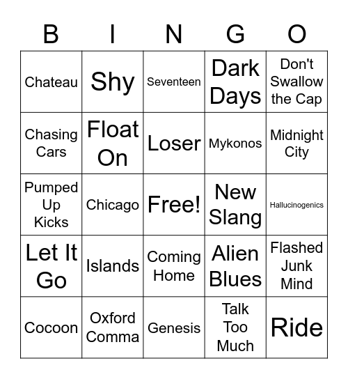 INDIE MUSIC BINGO Card