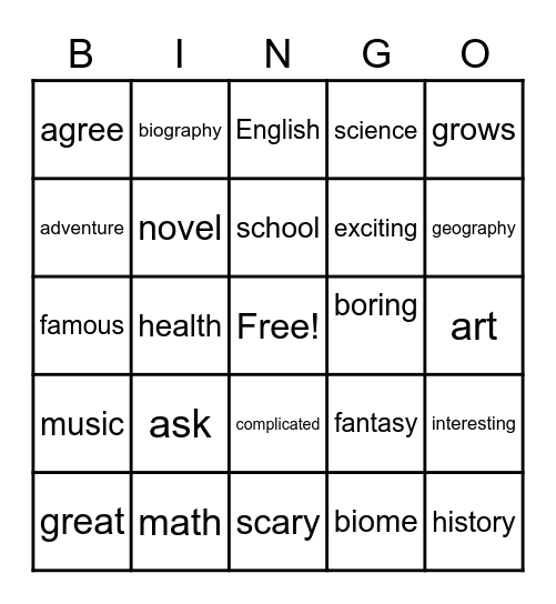 Spelling Bee 1 Bingo Card