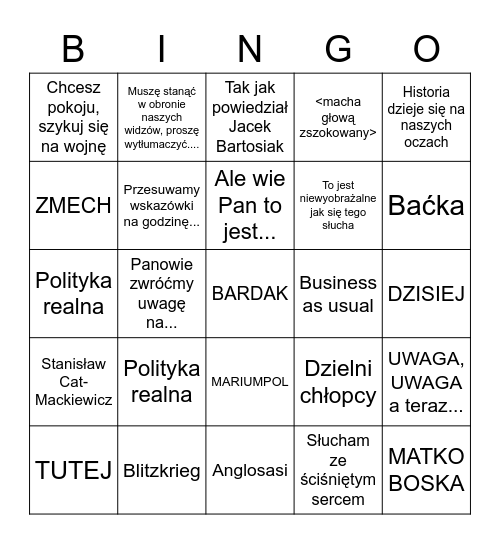 Bingo Zychowicza Bingo Card