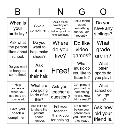 Conversation-Homework Bingo Card