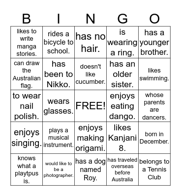 Getting to know you.... Find someone who.... Bingo Card