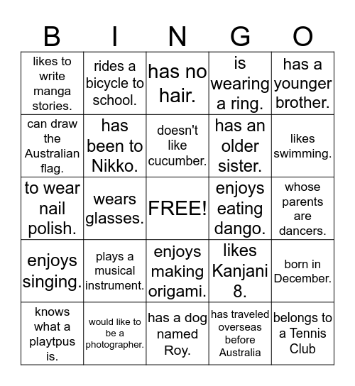 Getting to know you.... Find someone who.... Bingo Card