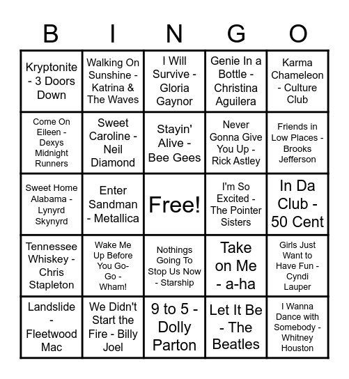 Music Bingo Card