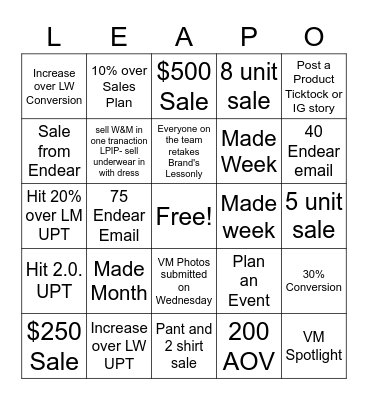 LEAP April Bingo Card