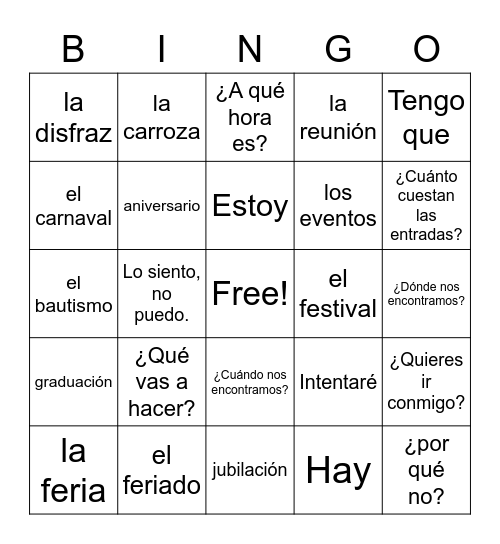 Invitaciones Bingo Card