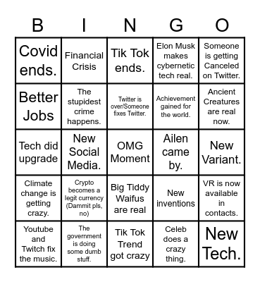 2022 Bingo Card Bingo Card