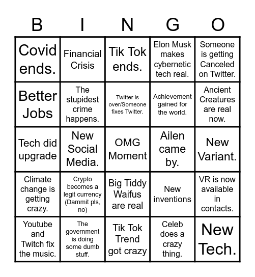 2022 Bingo Card Bingo Card