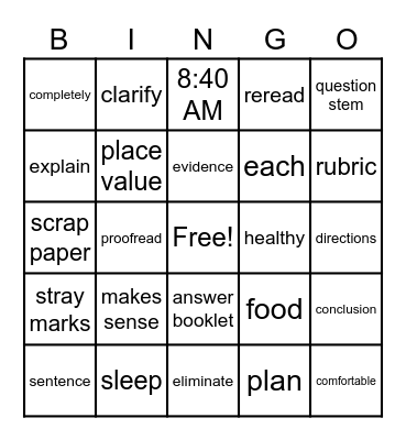 PSSA Bingo Card