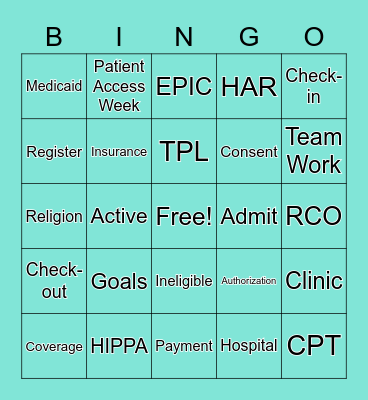 Patient Access Week Virtual Bingo Card