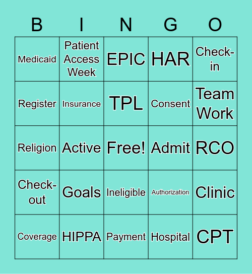 Patient Access Week Virtual Bingo Card