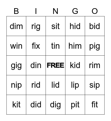I Bingo (CVC) Bingo Card