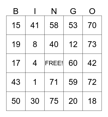 BINGO HALL MLCF Bingo Card