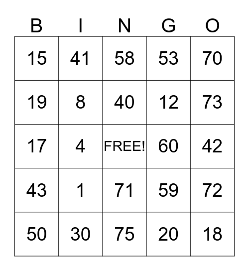 BINGO HALL MLCF Bingo Card