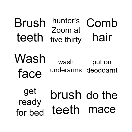 tuesday Bingo Card