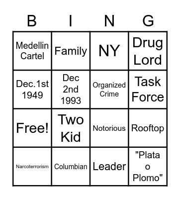 PABLO ESCOBAR Bingo Card