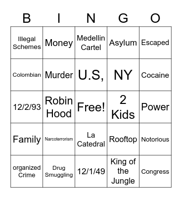 PABLO ESCOBAR Bingo Card