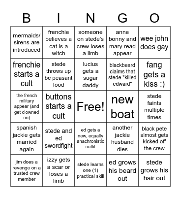 our flag means death s2 predictions Bingo Card