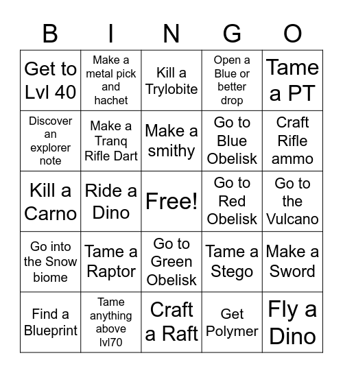 Ark Bingo Diff#1 Bingo Card