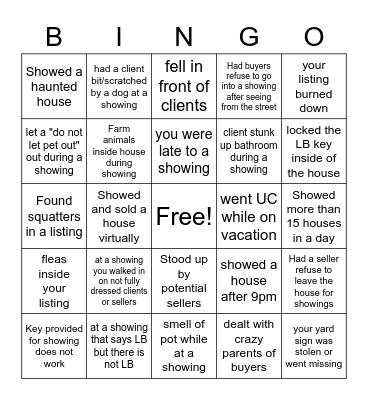 Real Estate Bingo Card