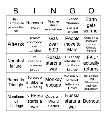 2022 Bingo Card