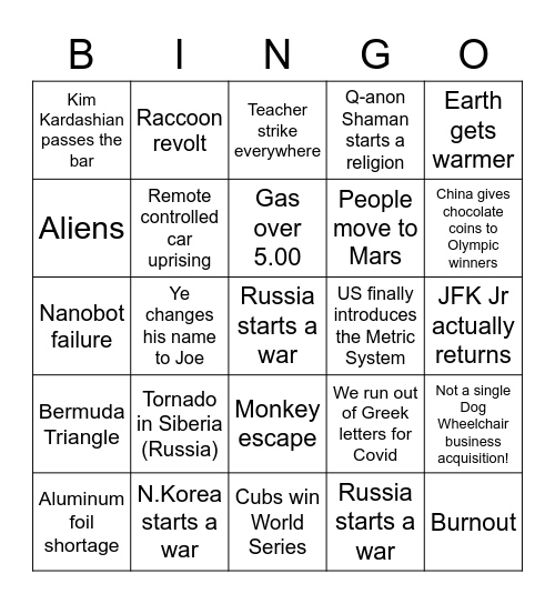 2022 Bingo Card