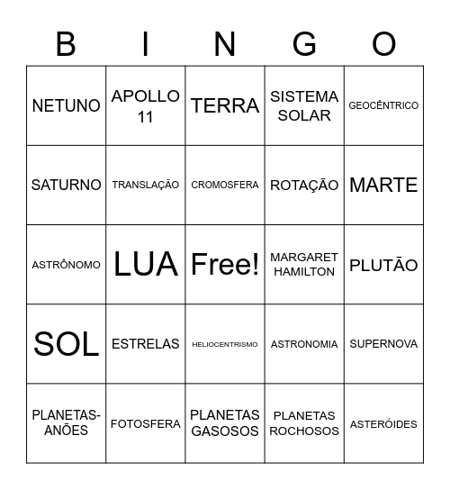 BINGO DO UNIVERSO Bingo Card