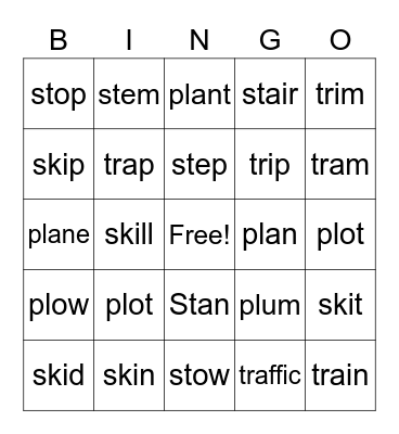 Bingo "st" "pl" "sk" "tr" Bingo Card