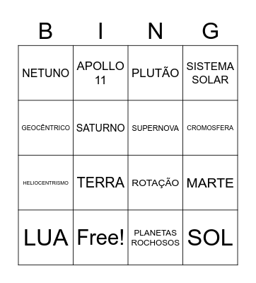 BINGO DO UNIVERSO Bingo Card