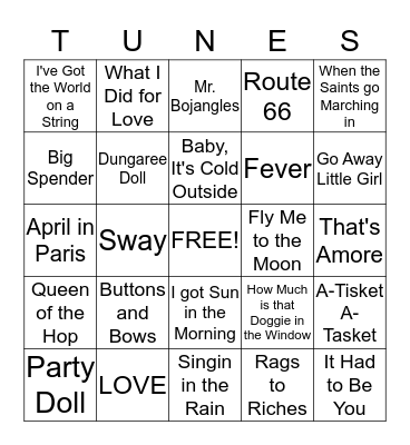 Oldies but Goodies Bingo Card