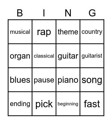 MUSIC Bingo Card
