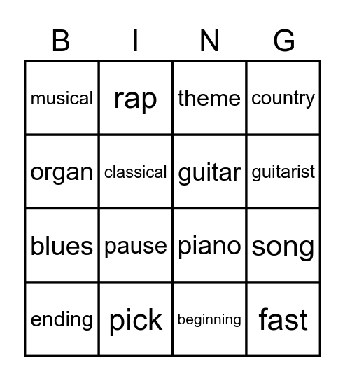 MUSIC Bingo Card