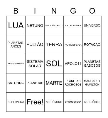 BINGO DO UNIVERSO Bingo Card