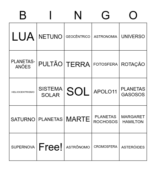 BINGO DO UNIVERSO Bingo Card