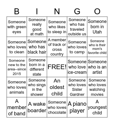 Seminary Get to Know You  Bingo Card