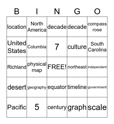 Gateway to Social Studies Vocabulary  Bingo Card