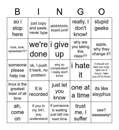 cosc 426 Bingo Card