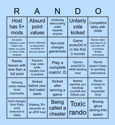 UCH Bingo, Bad Lobby Edition Bingo Card