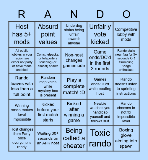 UCH Bingo, Bad Lobby Edition Bingo Card