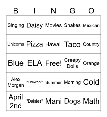 Birthday Girl Bingo Card
